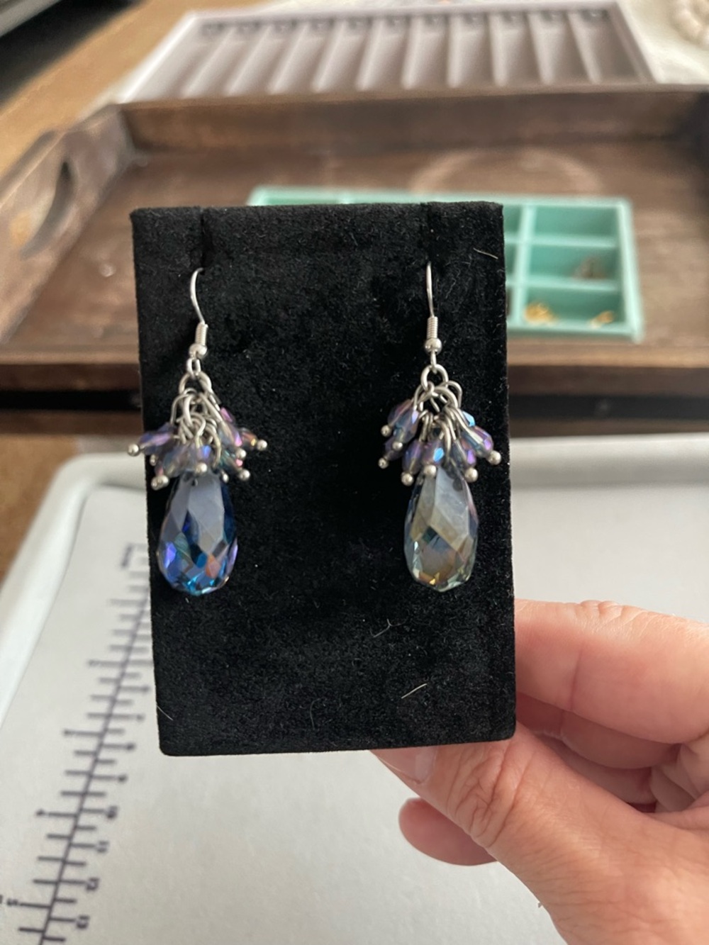 Iridescent Teardrop Dangle Earrings in Blue